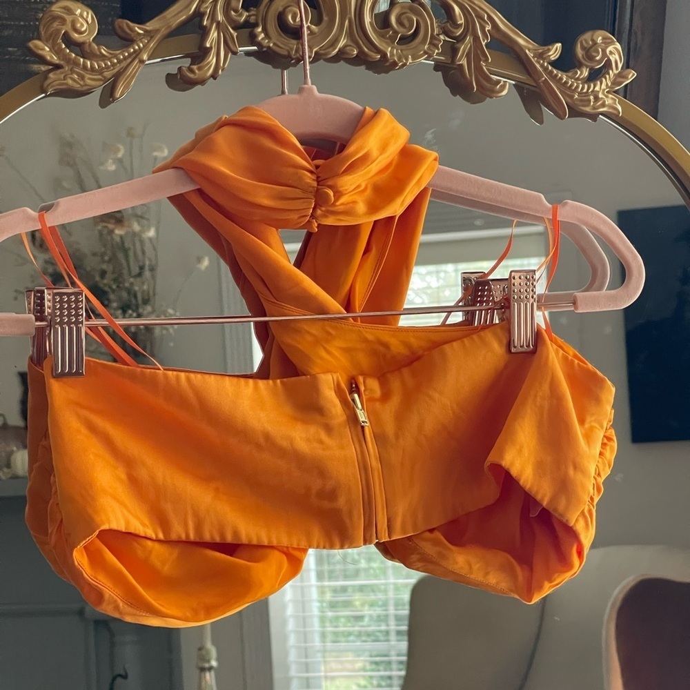 Nicholas Kiarni Satin 100% Silk Halter Top in Orange